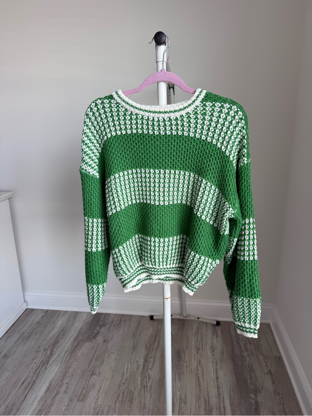 Green & White Striped Knit Sweater